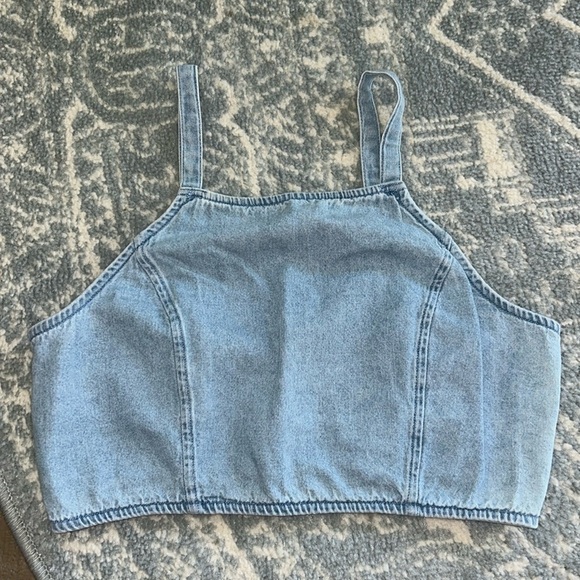 American Eagle high neck denim crop tank top - Picture 2 of 6